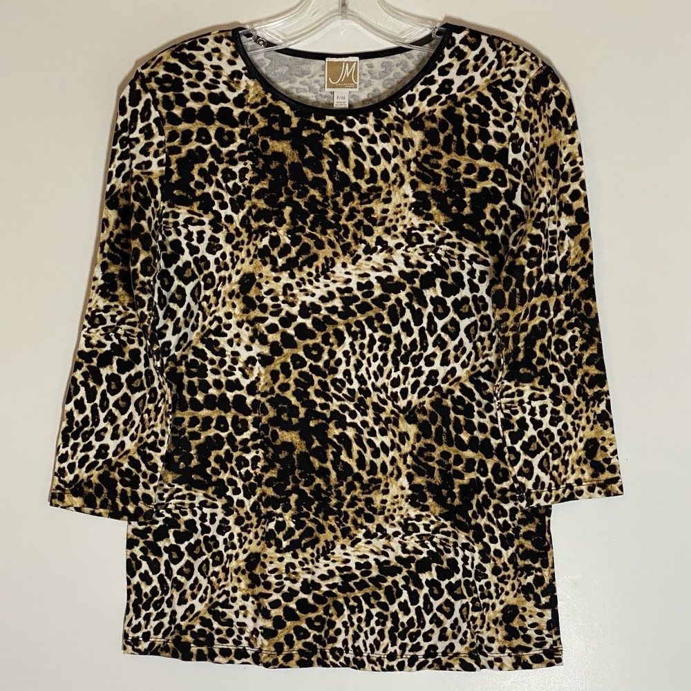 JM Collection Petite Top Womens PM Leopard 3/4 Sleeve Casual Classy Comfy Boho